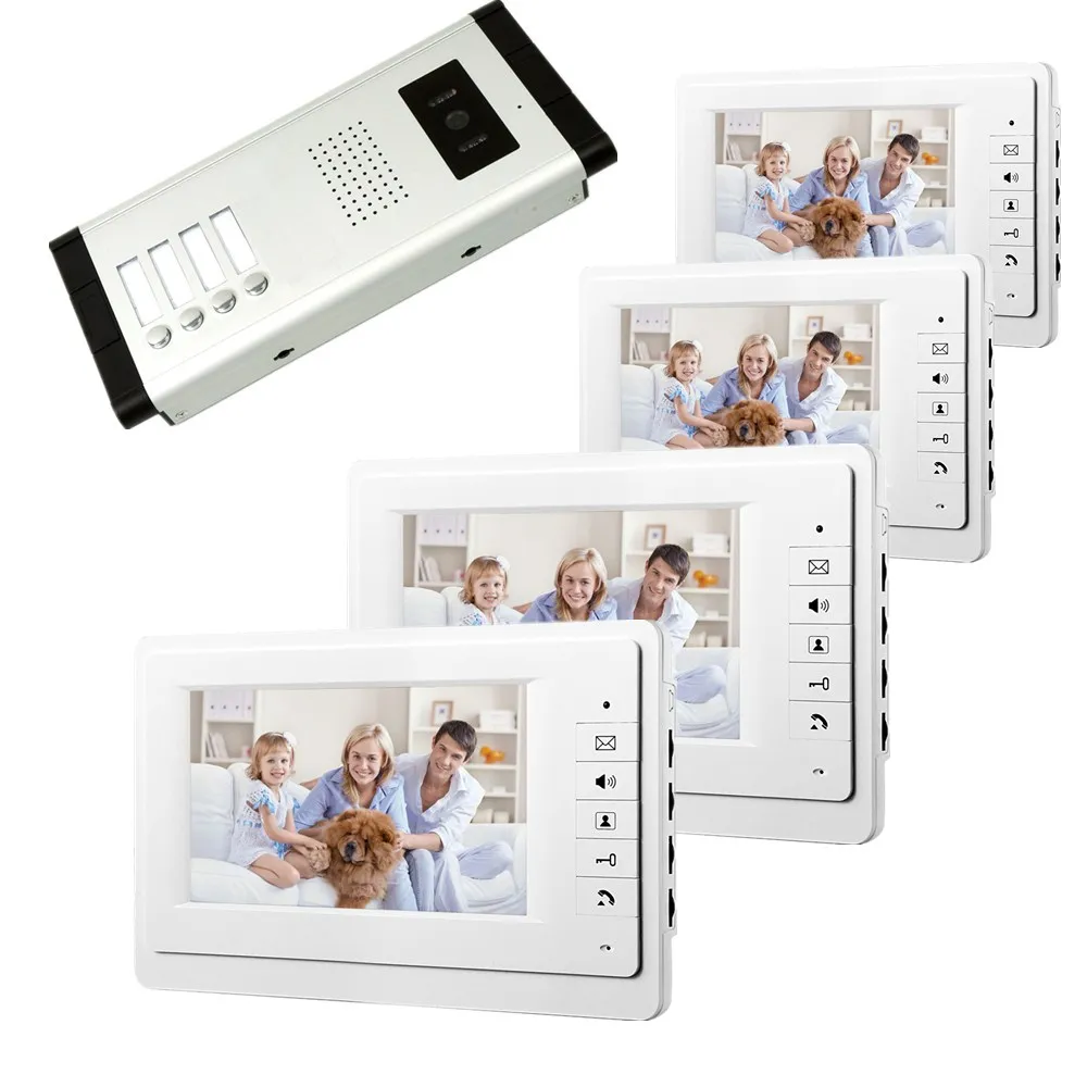 

7inch video door phone intercom system for apartment TFT LCD screen 4 flat indoor monitors with night vision cmos outdoor camera