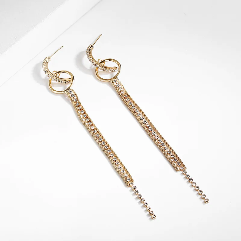 Роскошные длинные серьги с бахромой цвета золото и серебро с камнями ринестон для женщин, свадебных украшений, подарков на вечеринку.