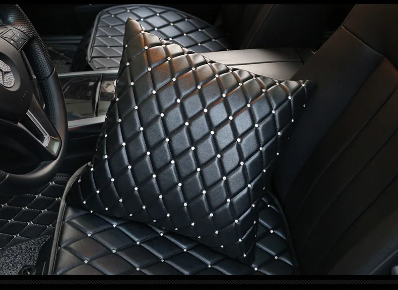 Кожаная подушка для шеи автомобиля с хрустальный Bling Стразы подголовник автомобиля Подушка сидение талии поддержка подушки авто аксессуары