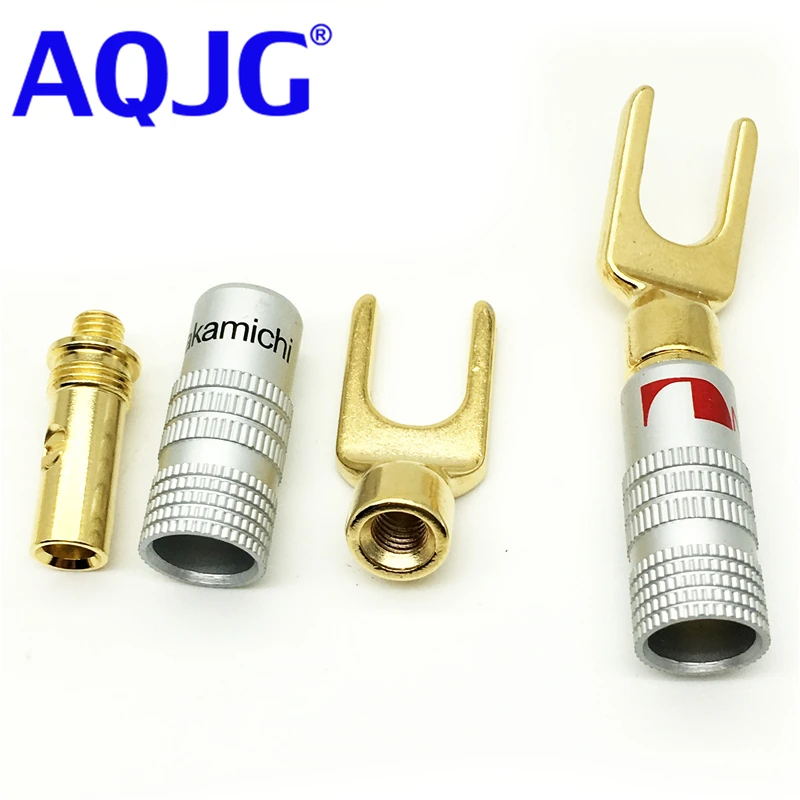 

10pcs Nakamichi Gold plated Y Spade Speaker Plugs Audio Screw Fork Connector Adapter AQJG