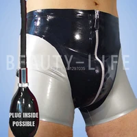 free shipping latex shortpants plus big man color block latest style sexy pants natural boxers handmade
