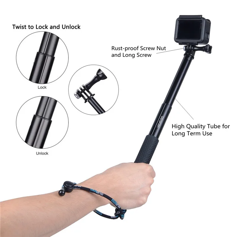 Селфи-палка водонепроницаемая ручка раздвижной монопод Регулируемая для GoPro Hero 8