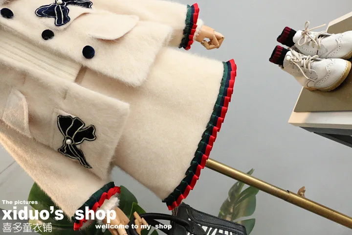2018 winter new children's clothing for girls ladies blank wind ribbon bow short coat design skirt suit | Детская одежда и