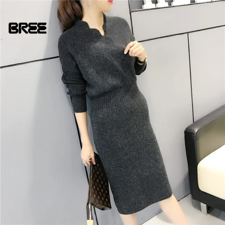 Бри 2018 Весна Длинный свитер осеннее платье однотонное из искусственного меха и