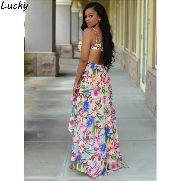 Stylish Sexy Sleeveless Floral Print Long Dress Cut Out Backless Maxi Party Spaghetti Strap Irregular Hem Vestidos S-XL U2 | Женская