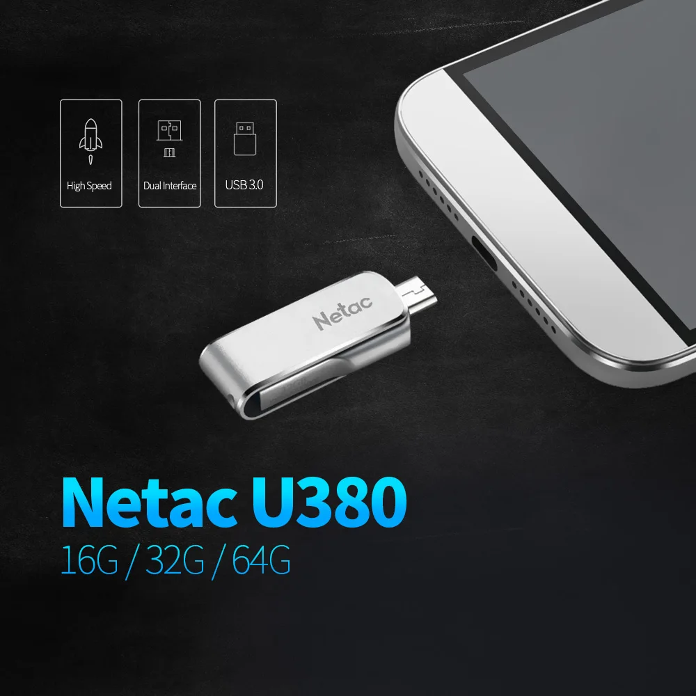 Netac U380 Micro USB Flash Drive 16GB 32GB 64GB OTG Android 3.0 Disk Sliver 16 32 64 GB SB3.0 Aluninum Alloy PenDrive | Компьютеры и