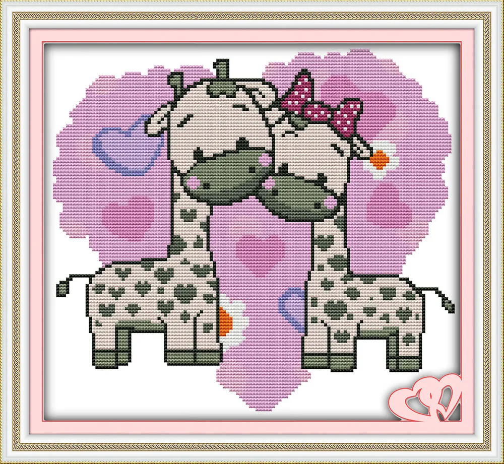 

Everlasting Love The Giraffe Couples Ecological Cotton Cross Stitch 11CT And 14CT Printed DIY Gift Christmas For Home New Year