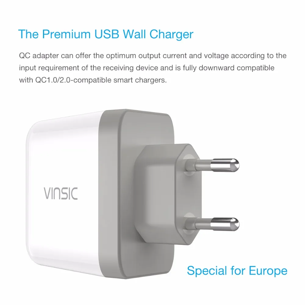 Внешний аккумулятор VINSIC Quick Charge 3 0 QC3.0 USB настенное Зарядное устройство Походное
