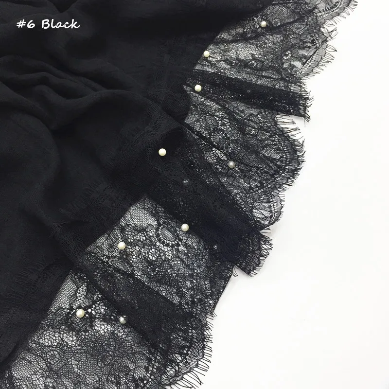 Горячая распродажа Роскошные 2 стороны кружева края жемчуг Простой сплошной шаль