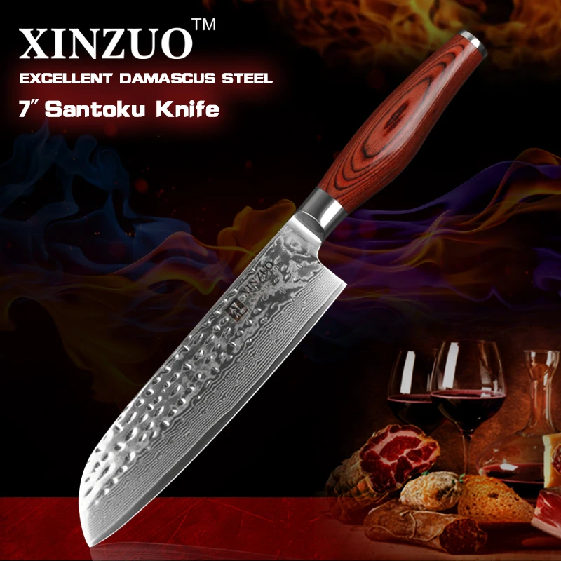 

Нож сантоку XINZUO 7 дюймов, 73 слоя VG10, нож шеф-повара из дамасской стали, хорошие ножи, кованый японский нож шеф-повара с рукояткой Pakkawood