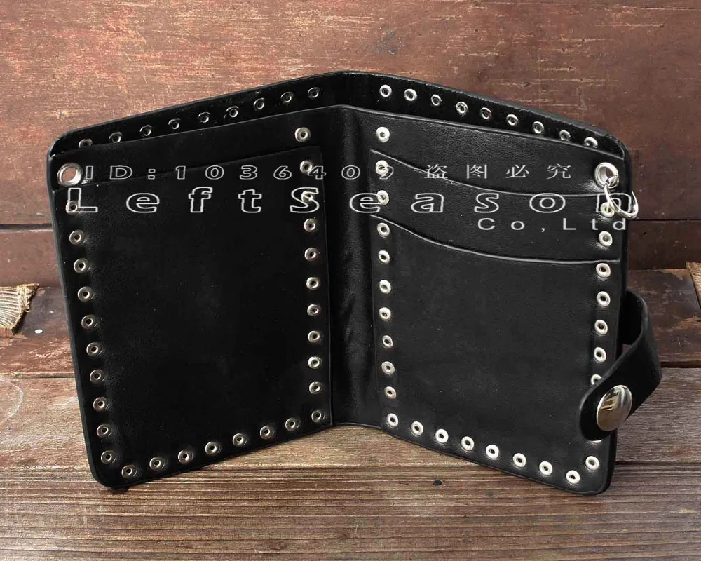 Мужской черный двойной кожаный кошелек с цепочкой Байкер панк готический