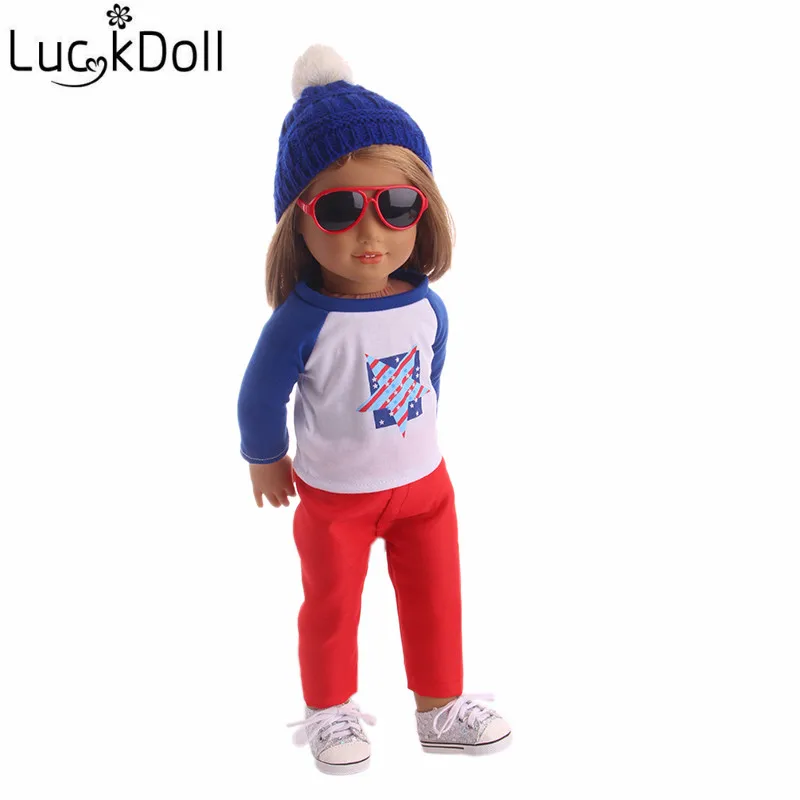 LUCKDOLL модная повседневная одежда + шапка подходит для 18 дюймов американский