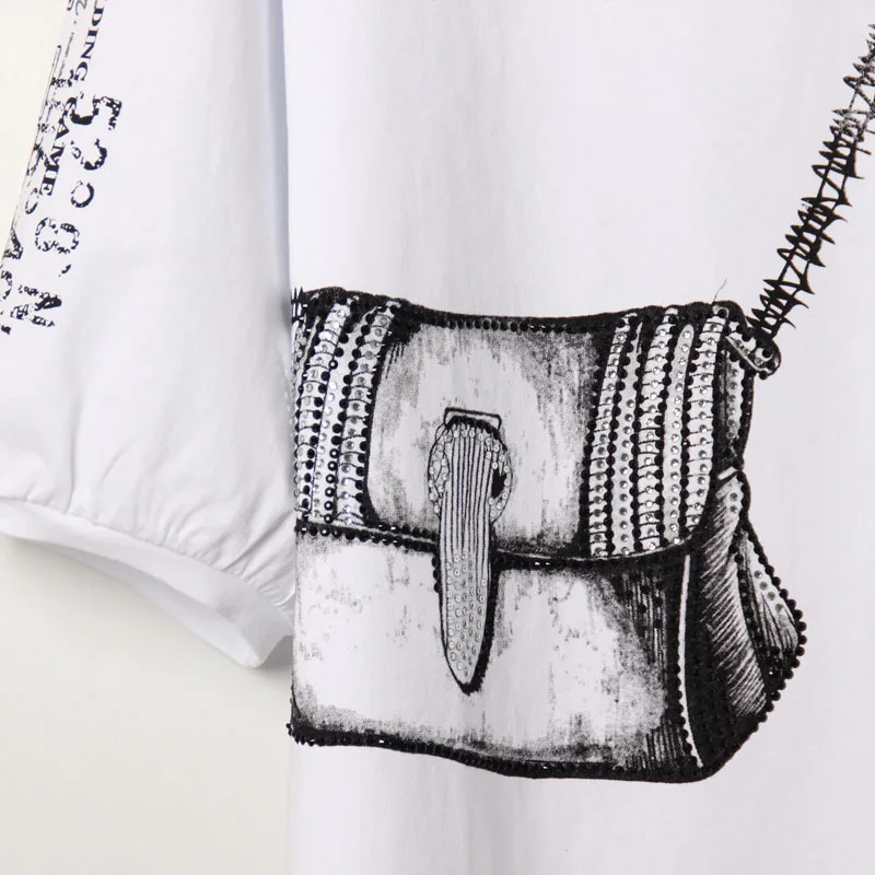 Новая хлопковая Футболка в стиле Харадзюку с бисером топы короткими рукавами и