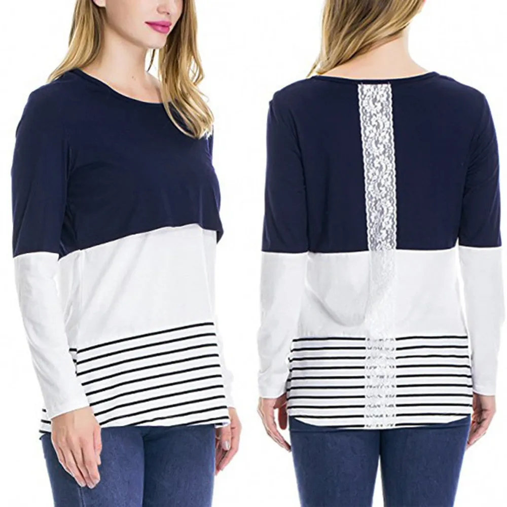 Одежда для беременных женщин 2019 кружевная Повседневная кормления пижамы блузка