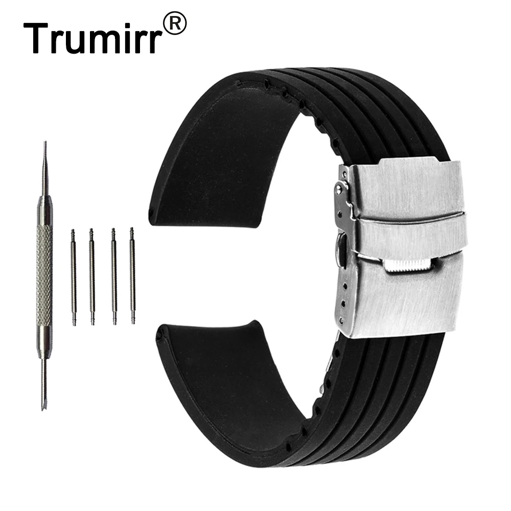 

17mm 18mm 19mm 20mm 21mm 22mm 23mm 24mm Silicone Rubber Watch Band for Armani Stainless Steel Buckle Strap Wrist Belt Bracelet