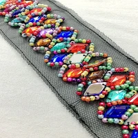 2yard handmade beaded colour rhinestone bead mesh lace trim ribbon for apparel sewing diy bridal wedding dress collar doll cap