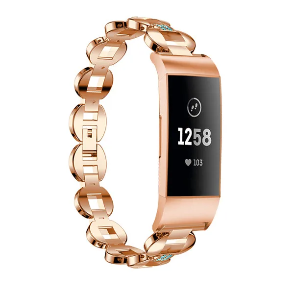 Rose gold blue Ремешки для часов для Fitbit Charge 3 умные часы из нержавеющей стали металлический ремешок на руку женские ювелирные изделия браслет для зарядки 3 ремни - Цвет: Rose gold blue