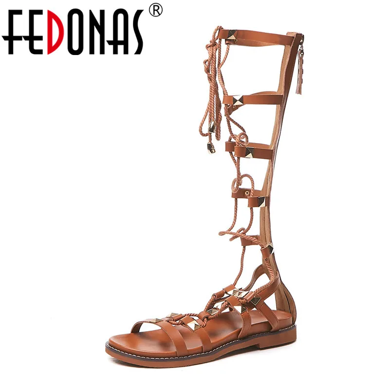 Женские ботинки до середины голени FEDONAS Классические сандалии в римском стиле с