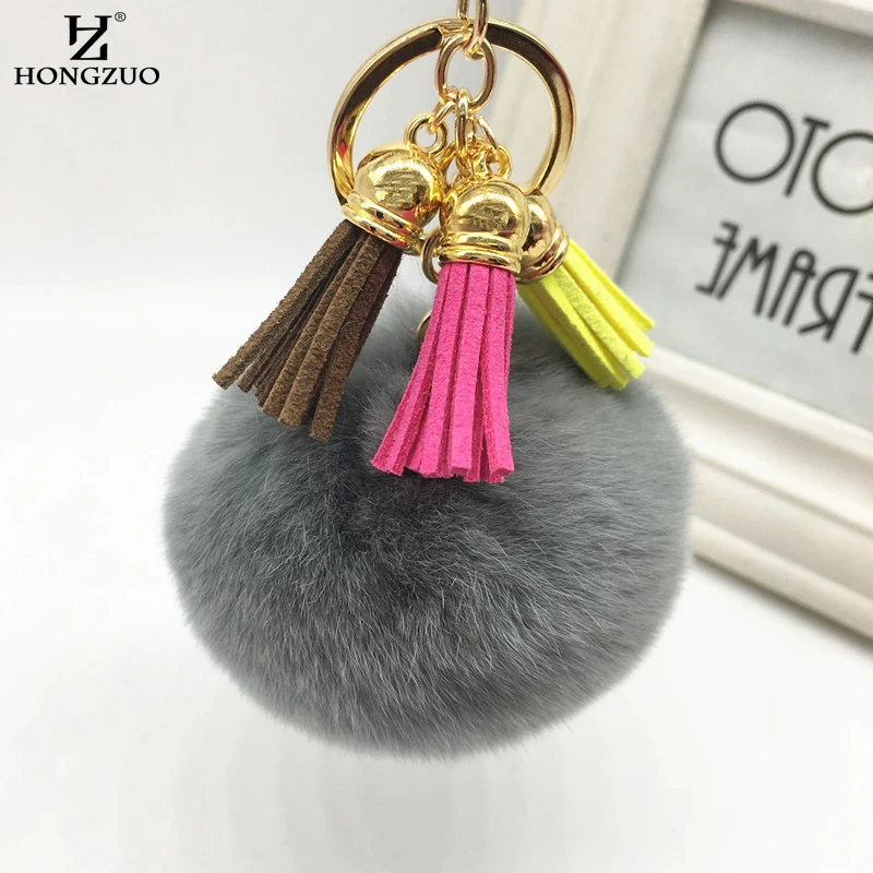 2016 Новая Мода Настоящий мех кролика мяч Pom Кисточки Из ПФЛ кулон-брелок для