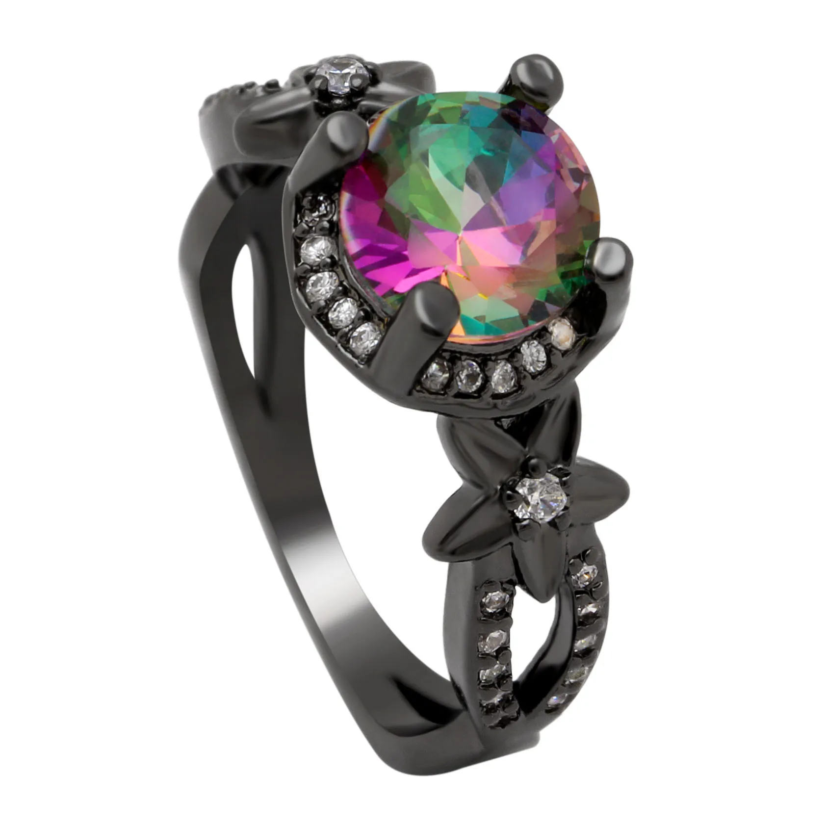 

Обручальные кольца для женщин, с инкрустированным цирконием, черного и золотого цветов, радужные/красные стразы