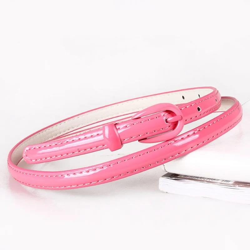 Pink Яркие цвета, блестящий пояс из искусственной кожи для женщин, черный, красный, розовый, узкие тонкие ремни, пояс с пряжкой, ремни для платья - Цвет: Pink