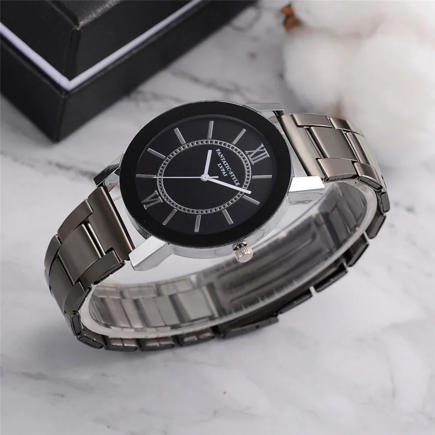 Женские кварцевые часы наручные с черным циферблатом из нержавеющей стали