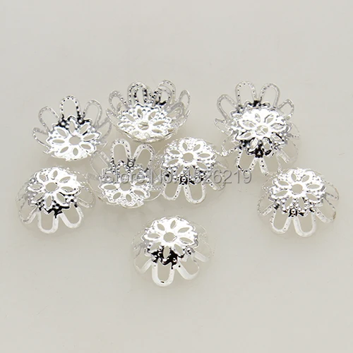 

500pcs/lot Silver Color Hollow Flower Pattern Bead Caps Fitting 14mm Round Beads End Caps DIY Jewelry Making 5*14mm F2411