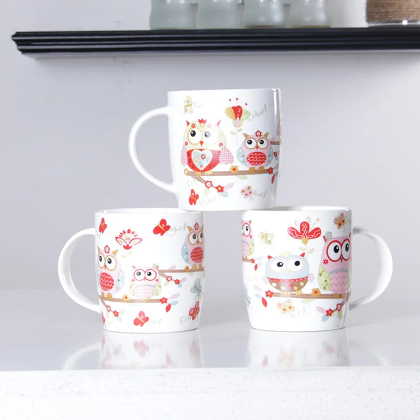 Креативная фарфоровая чашка 350 мл с рисунком совы керамическая кружка для кофе