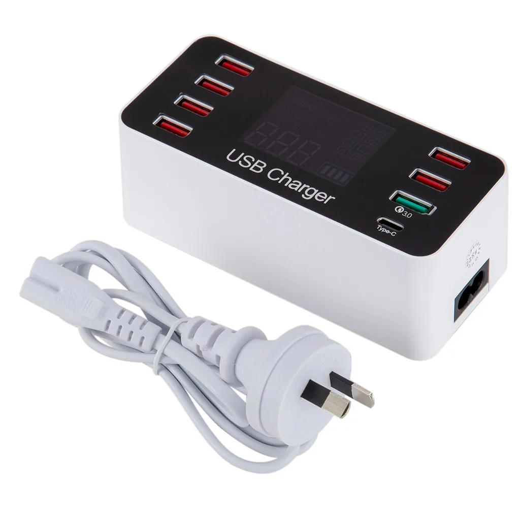 QC3.0+type-c 8Port USB Charger Fast Loader HUB+Type-C Charge 40W QC 3.0 LED Display YECF | Электроника