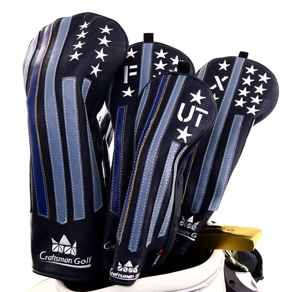 Craftsman Golf Wood Headcover Set Driver Fairway Hybrid USA Black &amp Star Stripe Retro Club Head деревянные покрытия | Спорт