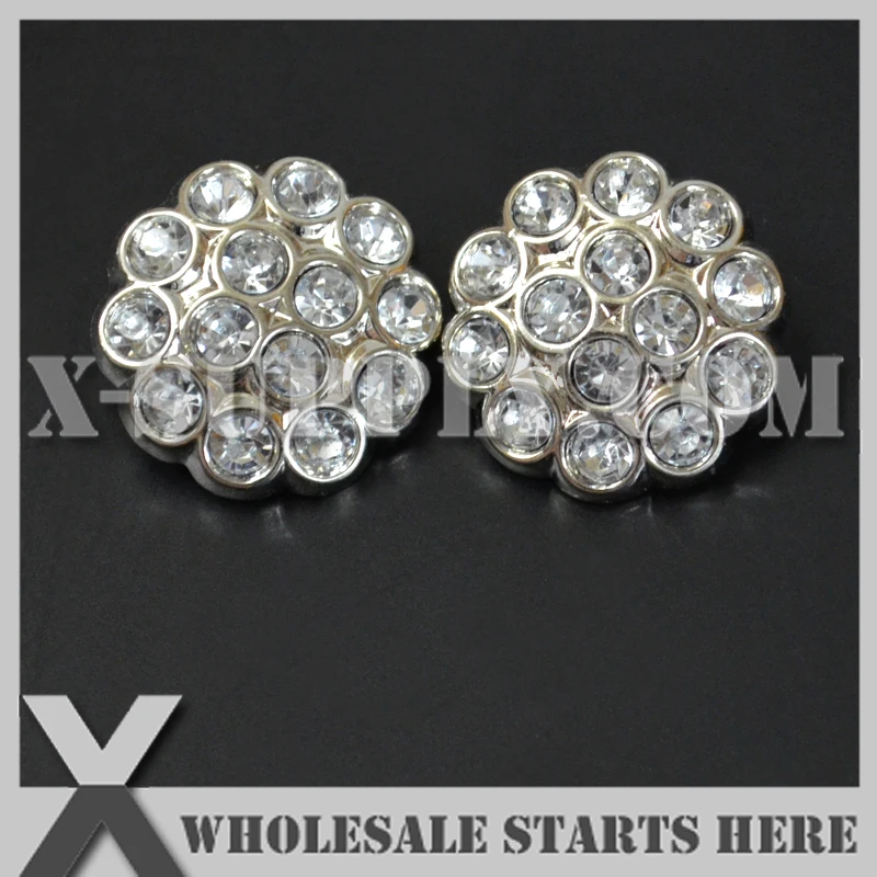 

(10pcs/lot) 23mm Spot Acrylic Rhinestone Buttons with a Shank in Silver Base,Used for Flower Center,Hair Bows