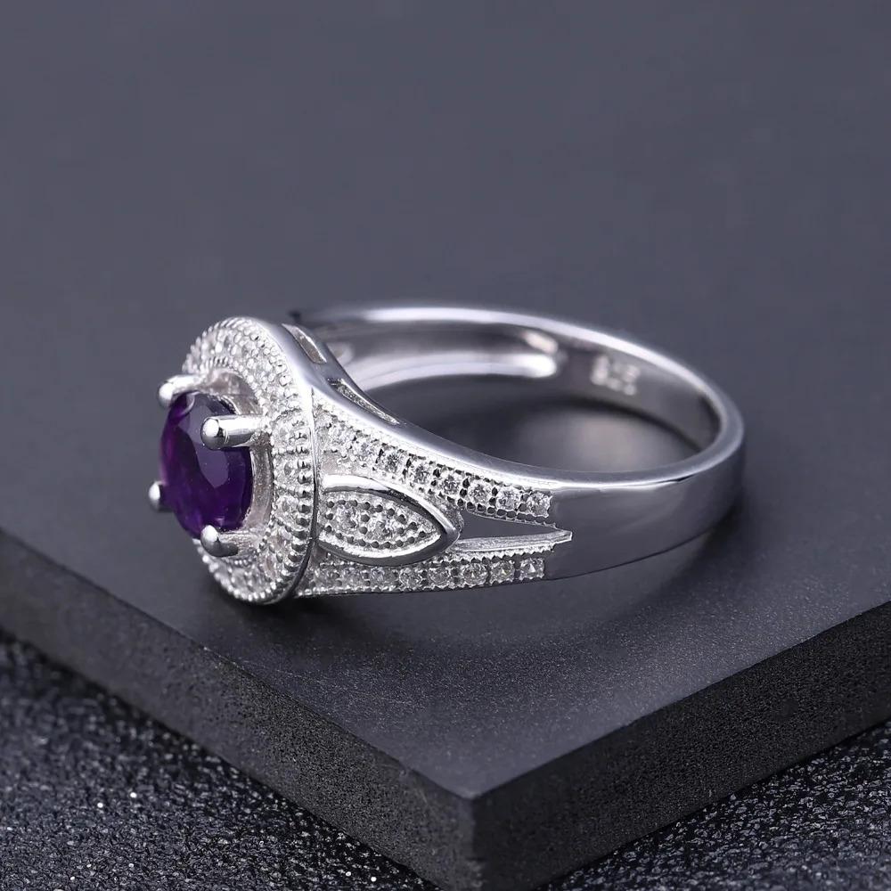 GEM'S BALLET Pure 925 Sterling Silver Vintage Ring 0.81Ct Natural Amethyst Gemstone Engagement Rings For Women Fine Jewelry | Украшения