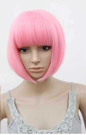 Short hair short straight Bob is inclined bang Pink |