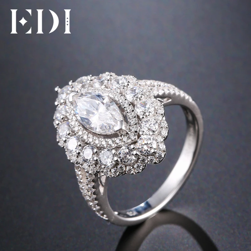 EDI роскошное кольцо с алмазом из белого золота 14 к 585 пробы 1ct маркизой для женщин