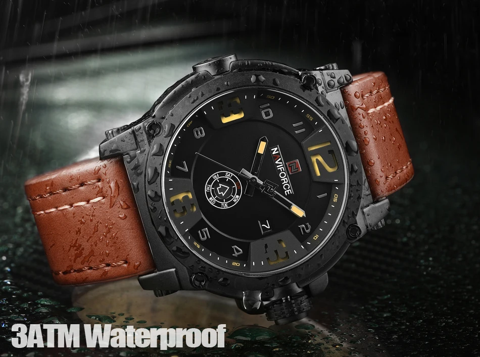 Топ люксовый бренд NAVIFORCE мужские спортивные часы кварцевые часы с кожаным ремешком Мужские Водонепроницаемые наручные часы relogio masculino 9099