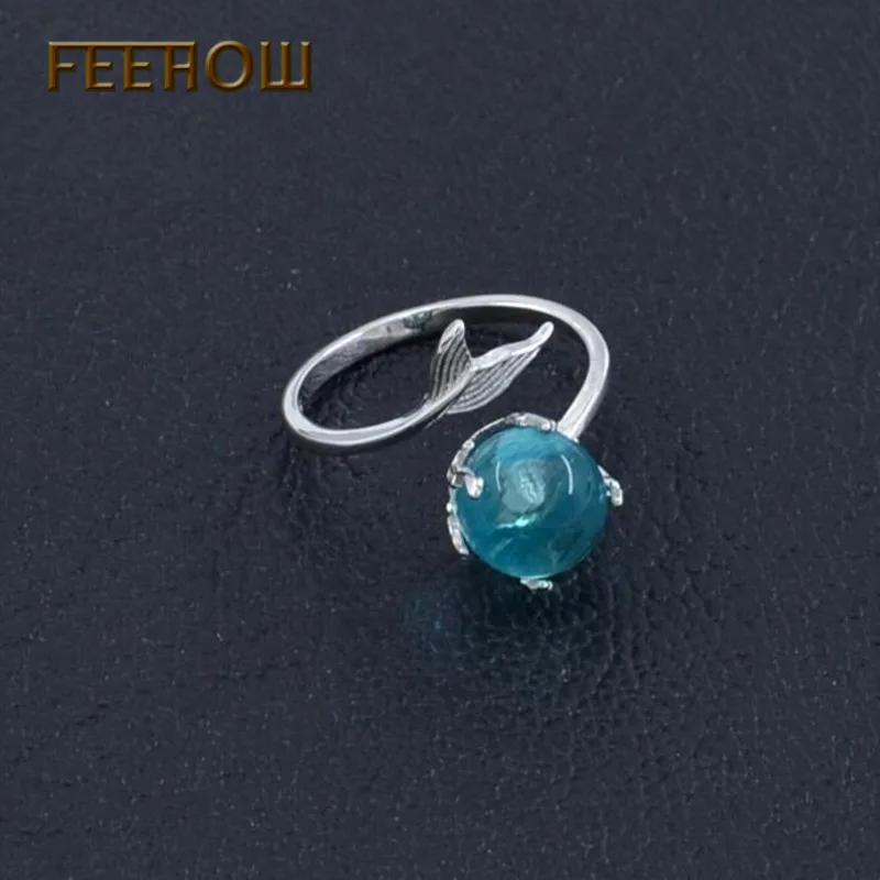 FEEHOW модные милые голубые кристаллы Открытые Кольца рыбий хвост Русалка