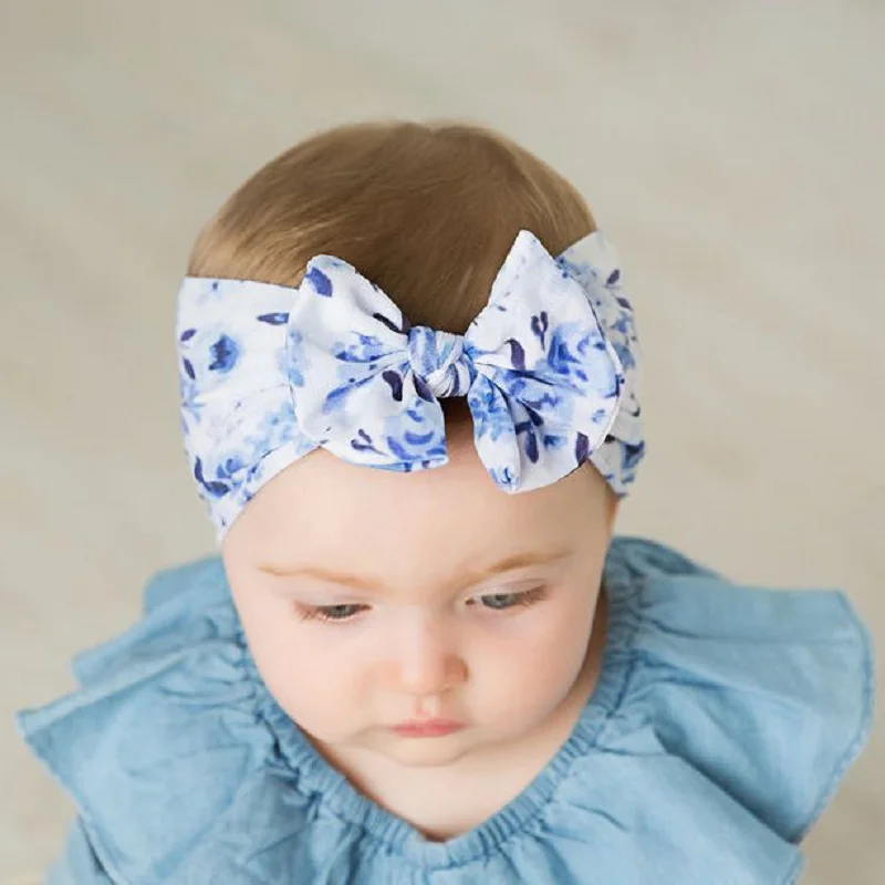 Floral Printed Nylon Knot Bow Headwrap One size fits all nylon bow headbands Wide turban Classic headwrap HB155 | Детская одежда и
