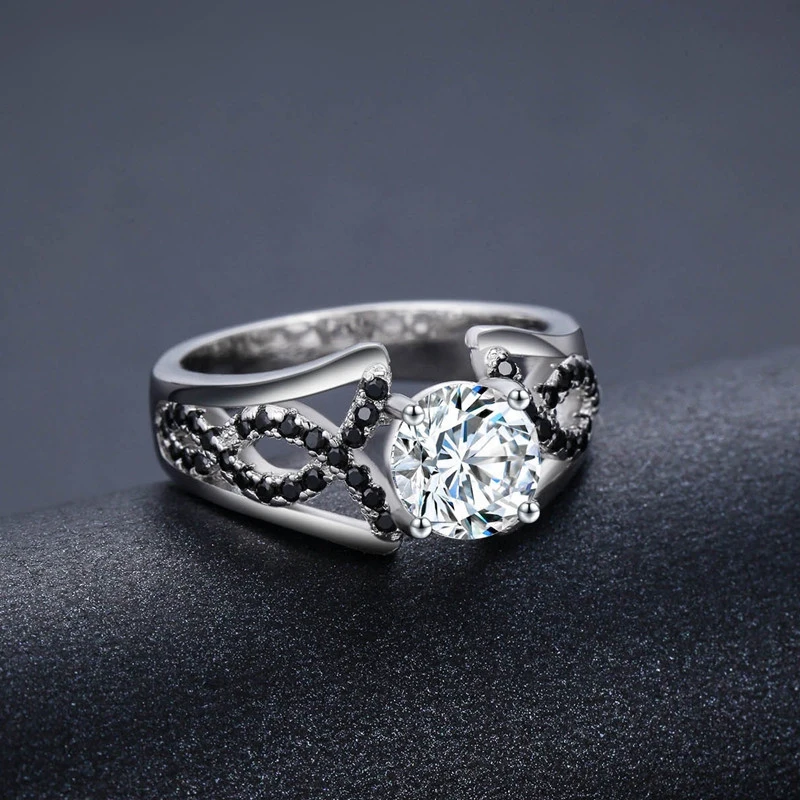 

UFOORO sterling silver wedding ring Finger Beautiful Jewelry Romantic BLACK zircon Ring For girl gift C481