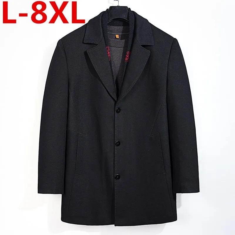 Большие размеры 8XL 7XL 6XL осенне-зимние однобортные шерстяные пальто мужские шерстяные куртки отложной воротник шерстяное пальто