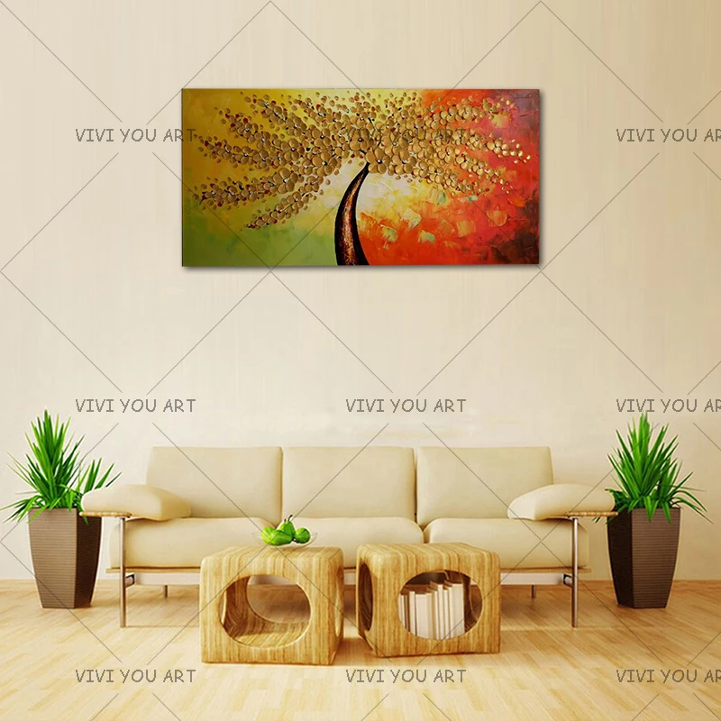 Ручная роспись ножом золотое дерево масляная живопись на холсте большая палитра