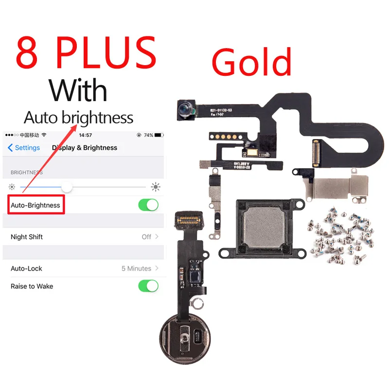 8P Gold With bright 1 комплект для iphone 8G 8 Plus кнопка Home flex+ датчик приближения фронтальной камеры+ наушник+ Полный Винты+ наушник металлические запасные части - Цвет: 8P Gold With bright