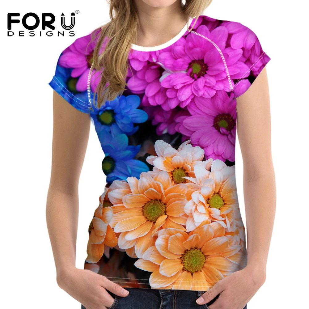 Футболки FORUDESIGNS для женщин пурпурные топы с 3D тюльпаном цветком орхидеей летние