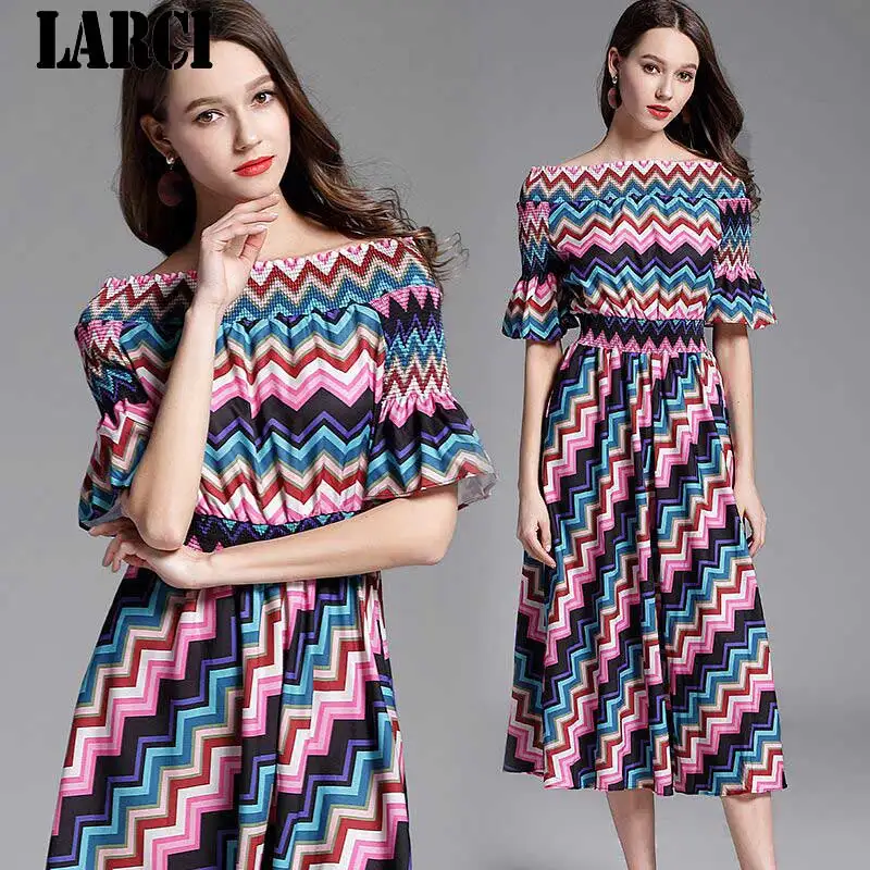 LARCI Высокая мода волна в радужную полоску печатные тонкий эластичный пояс