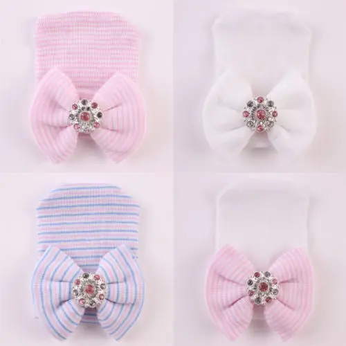 PUDCOCO Infant Baby Knitted Warm Cotton Hat Beanie Bowknot Butterfly Soft Striped Cap | Детская одежда и обувь
