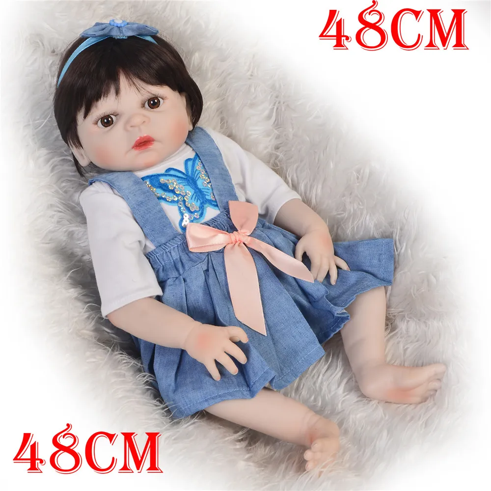

Черные волосы bebe Reborn Baby Dolls 48 см Силиконовая милая кукла для девочек Детская игрушка для ванной куклы с магнитной соской подарок
