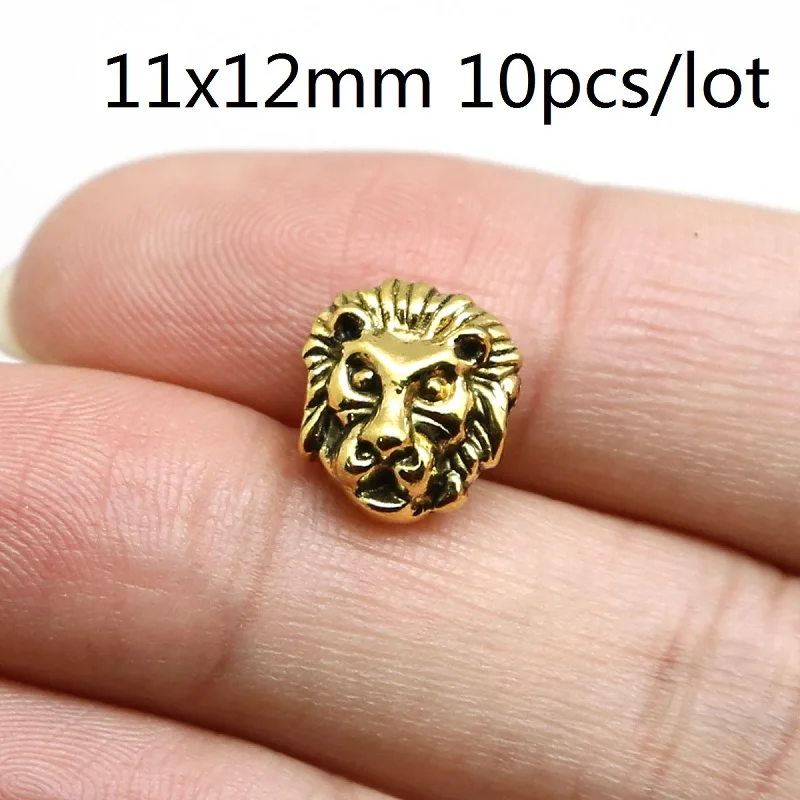 Lion Gold 10 шт. металлические бусины-шармы тибетский Будда Леопард голова льва бусины для изготовления ювелирных изделий DIY браслет ручной работы аксессуары - Цвет: Lion Gold