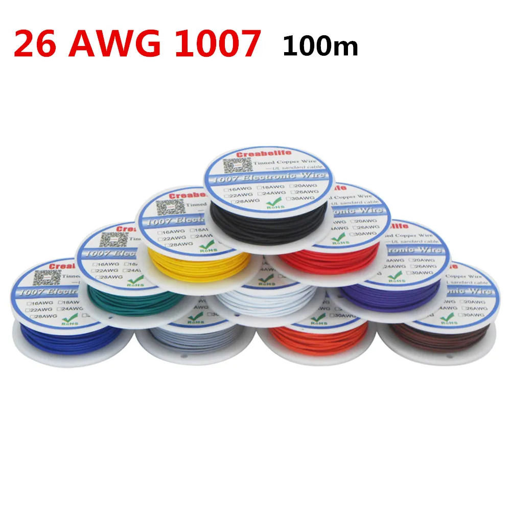 

100m /lot UL 1007 26AWG 10 Colors Electrical Wire Cable Line Tinned Copper PCB Wire UL Certification Insulated LED Cable