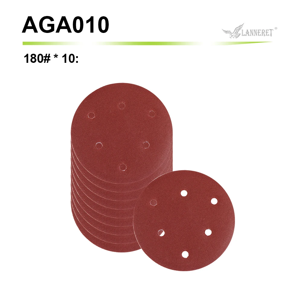 180Grit 10pcs LANNERET 125 мм полирующие песочные диски наждачная бумага Ассорти 40/60/80/120/150/180/240/320 Грит для Мощность случайная орбитальная шлифовальная машина - Цвет: 180Grit 10pcs