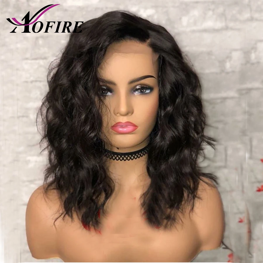 150% плотность полный парик шнурка человеческих волос Волнистые Короткие парики