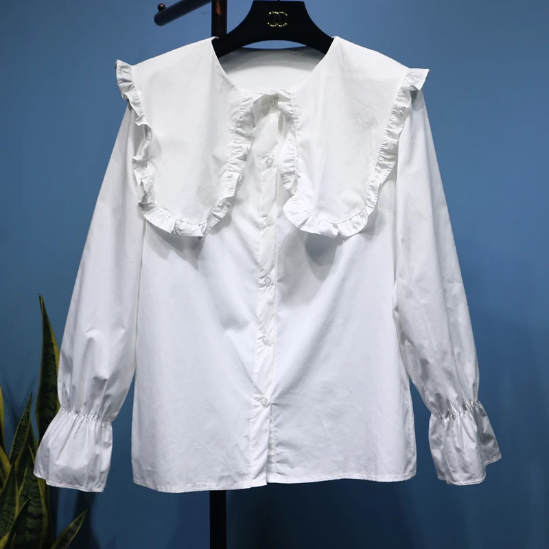 Institute wind/Милая однотонная блузка с оборками и рукавами-бабочками сезон